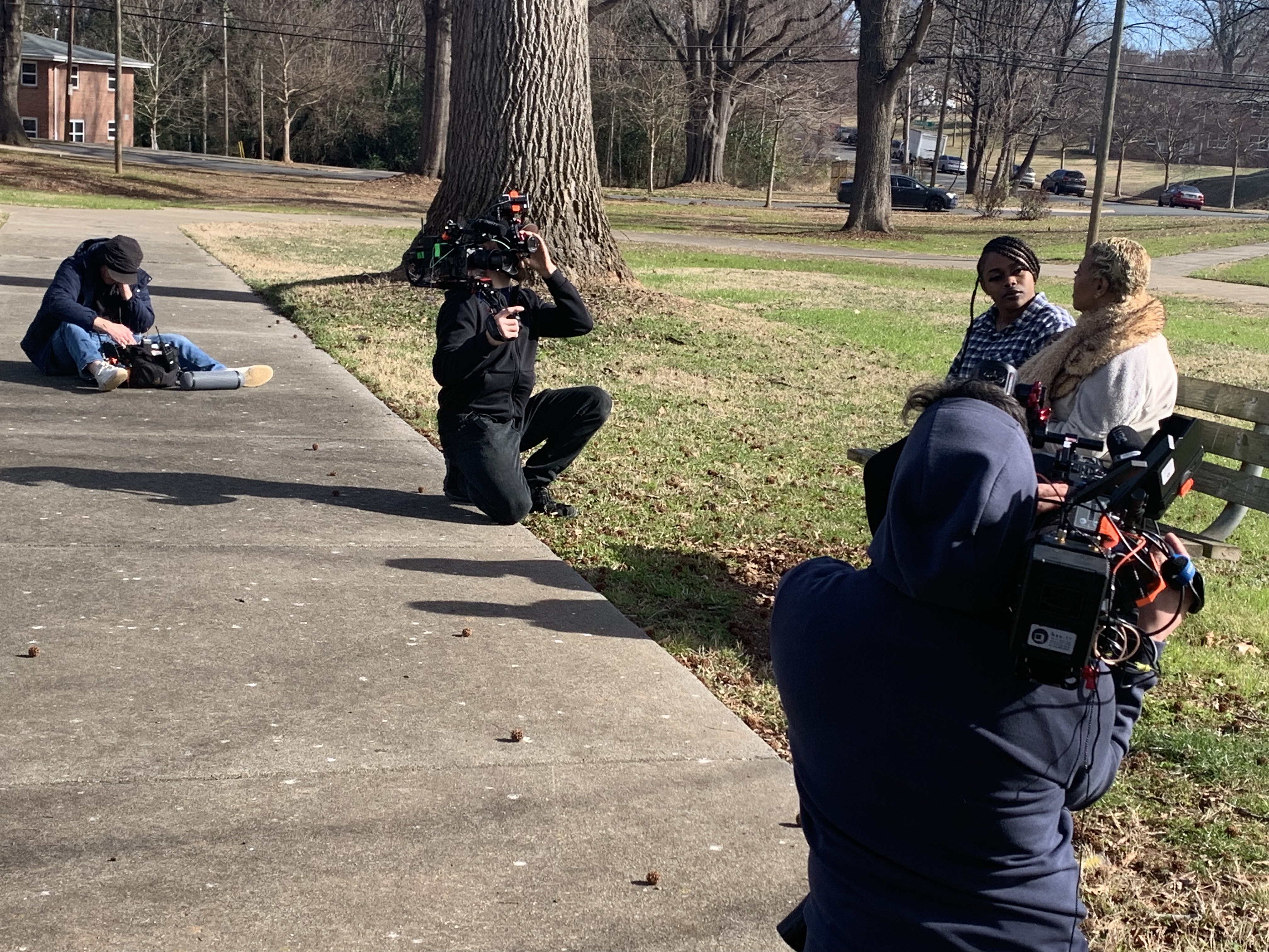 Two cameras rolling on a location interview